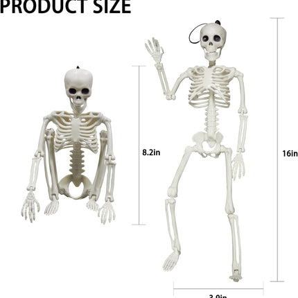 8PCS 16in Poseable Halloween Skeletons, Movable Hanging Plastic Graveyard Decor