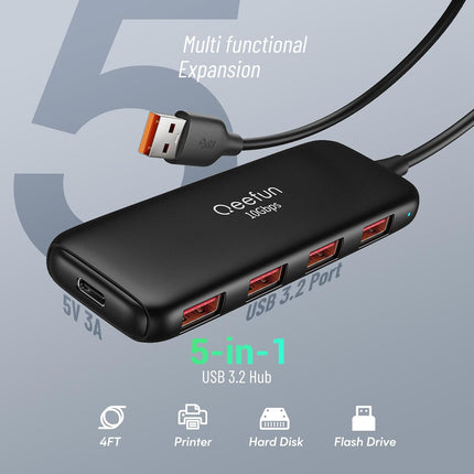 10Gbps USB 3.2 Hub 4 Port USB A Splitter with 4FT Cable for PC Laptop