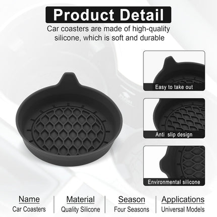 4-Pack Car Cup Holder Coasters – Universal Silicone Non-Slip Inserts, Black