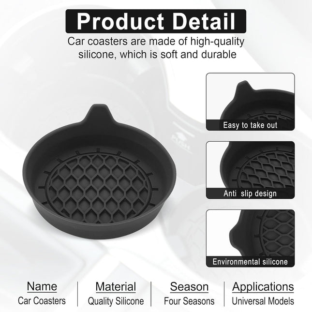 4-Pack Car Cup Holder Coasters – Universal Silicone Non-Slip Inserts, Black