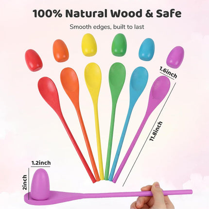 12PCS Egg and Spoon Race Game Set Wooden Relay Game for Kids Parties