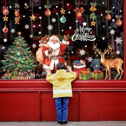 174 PCS Christmas Window Clings Decorations Santa Tree Snowflake Stickers
