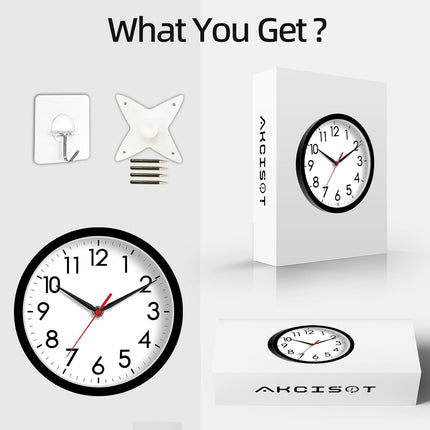8" Modern Wall Clock – Silent Non-Ticking Analog, Battery Operated, Black