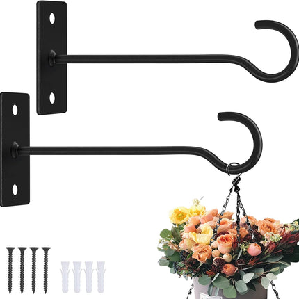 2 Pack 6" Metal Plant Wall Hooks, Heavy Duty Hanging Brackets for Baskets