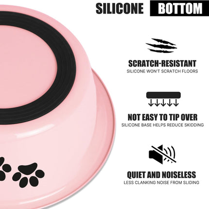 3.6 Cup Stainless Steel Dog Bowl – Skid-Proof, Spill-Resistant, Insulated for All Breeds (Pink)