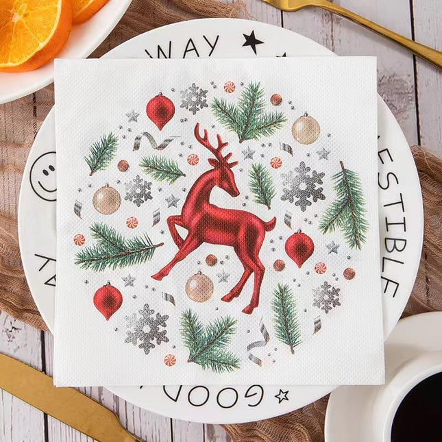 80PCS Christmas Cocktail Napkins 2-Ply Disposable Napkins with 2 Designs for Winter Holidays