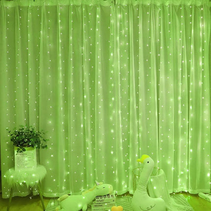 300 LED USB Curtain String Lights – 3x3M Green with 8 Modes & Timer
