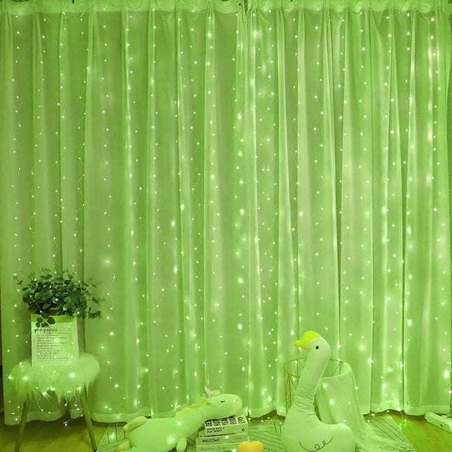 300 LED USB Curtain String Lights – 3x3M Green with 8 Modes & Timer