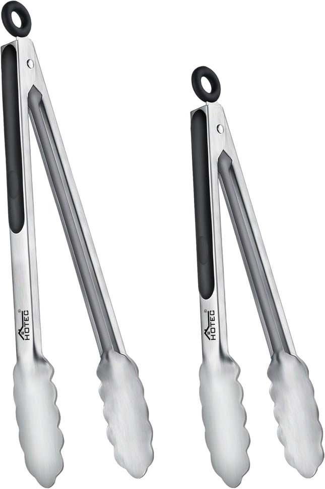 Set of 2 Stainless Steel Kitchen Tongs – 9" & 12", Locking Food Tongs for BBQ & Cooking