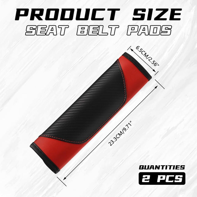 2PCS Red Car Seat Belt Cover Pads Carbon Fiber PU Leather Shoulder Cushion Protectors
