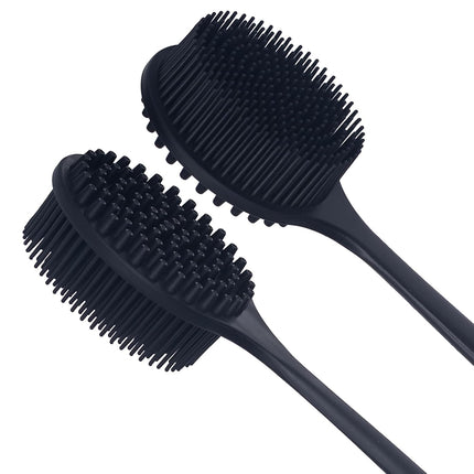 Black Shower Back Scrubber Long Handle Silicone Bath Body Brush Exfoliator