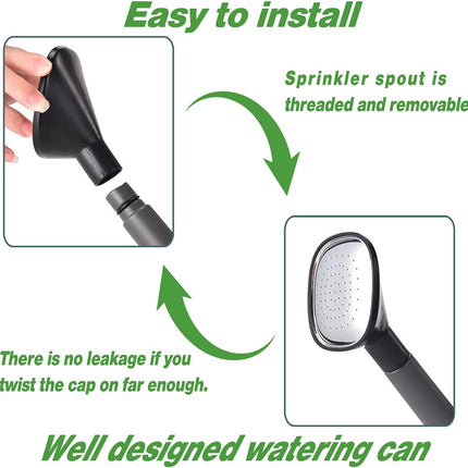 Watering Can 1 Gallon – Grey, Long Spout with Sprinkler Head for Garden & Indoor
