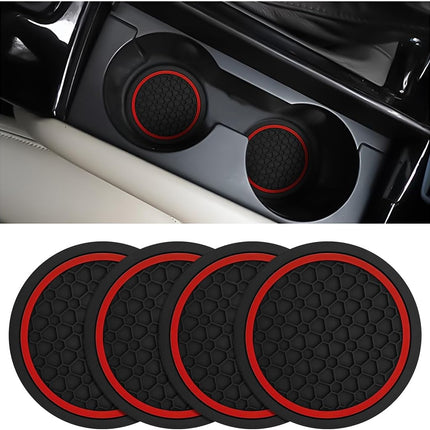 4PCS 2.75" Car Cup Holder Coasters, Non-Slip Waterproof PVC Mats, Black Red