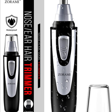 Waterproof Ear & Nose Hair Trimmer – Dual Blade, Battery Operated, Black