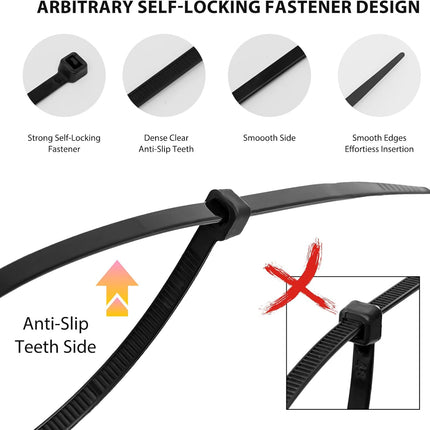 400 Pack Self-Locking Cable Ties – Assorted Sizes for Home, Office & Garden (Black)