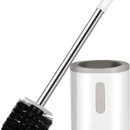 Compact Toilet Brush & Holder – Stainless Steel, Space-Saving, White & Grey