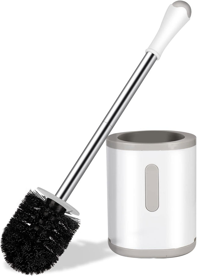 Compact Toilet Brush & Holder – Stainless Steel, Space-Saving, White & Grey