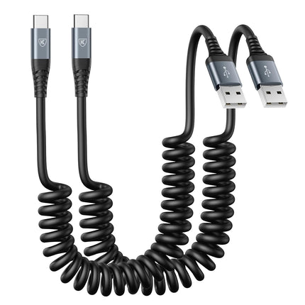 2-Pack 3ft Coiled USB A to USB-C Fast Charging Cable for iPhone & Samsung