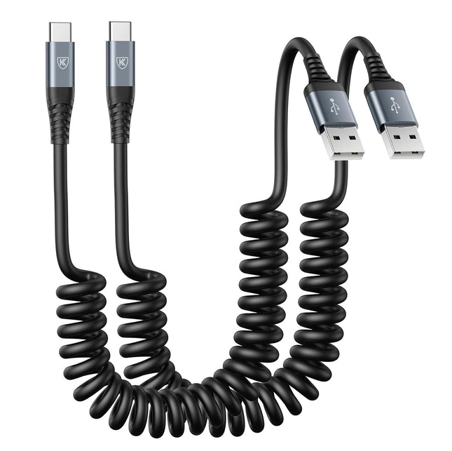 2-Pack 3ft Coiled USB A to USB-C Fast Charging Cable for iPhone & Samsung