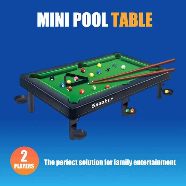Mini Pool Table Game, Portable Desktop Billiards Set with Balls & Sticks for Kids