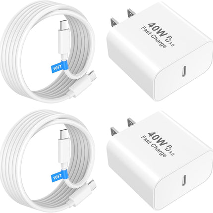 2-Pack 40W USB-C Charger with 10FT Cable – Fast Charging for iPhone 17–15