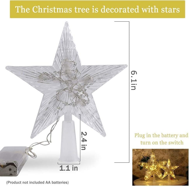 LED 6" Christmas Tree Topper Star – Rustic Battery Lighted Holiday Decor