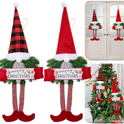 2PCS Hanging Gnome Wreaths – Artificial Pine Xmas Door & Wall Decor