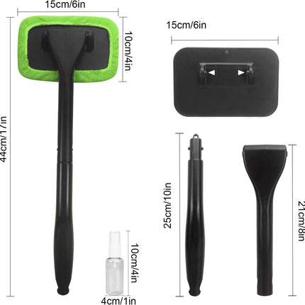 Car Windshield Cleaning Tool – Extendable Handle with 4 Reusable Microfiber Pads