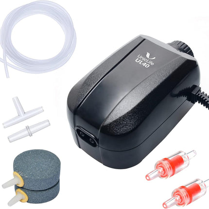 Fish Tank Aerator Air Pump – Dual Outlet, Includes Accessories, 5–200 Gal