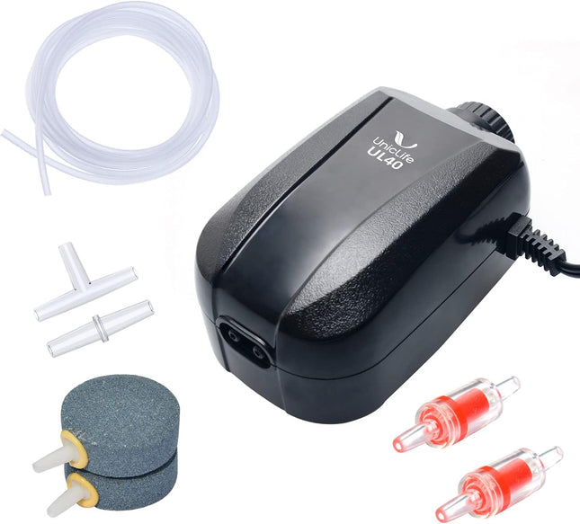 Fish Tank Aerator Air Pump – Dual Outlet, Includes Accessories, 5–200 Gal
