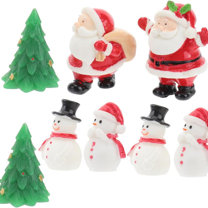 8PCS Mini Christmas Ornaments – Santa, Snowman & Reindeer Resin Figurines