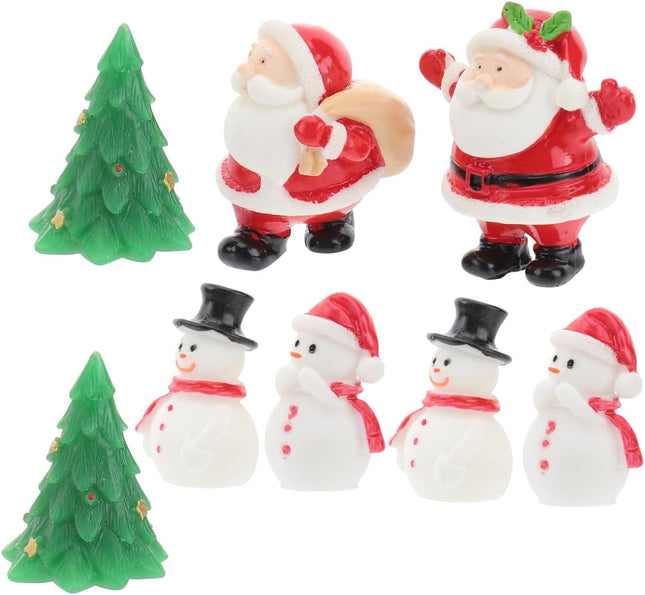 8PCS Mini Christmas Ornaments – Santa, Snowman & Reindeer Resin Figurines