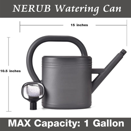 Watering Can 1 Gallon – Grey, Long Spout with Sprinkler Head for Garden & Indoor