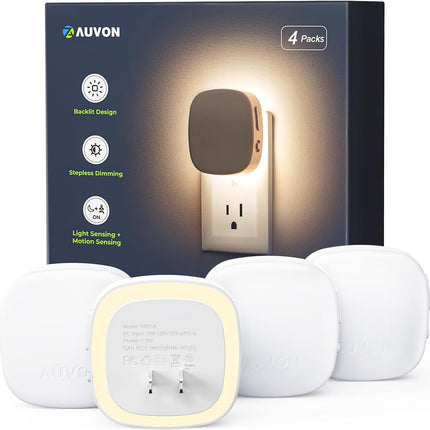 4 Pack Plug-In LED Night Lights with Motion and Dusk-to-Dawn Sensors, Dimmable 2200K