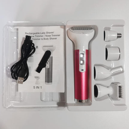 5-in-1 Electric Razor for Women – Painless Rechargeable Shaver for Body & Face