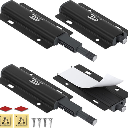 4-Pack Magnetic Push-to-Open Cabinet Latches, Black Touch Release Hardware
