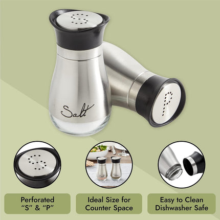 Modern Stainless Steel Salt & Pepper Shakers – Glass Bottom, Kitchen Decor