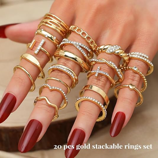 Gold, Silver & Black Knuckle Rings Set – Dainty, Stackable, Trendy Finger Rings