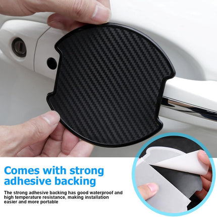 4PCS Large TPU Car Door Handle Cup Protectors 3D Carbon Fiber Scratch Guard Film