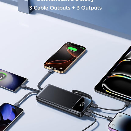Multi-Device Portable Charger – 10000mAh Battery Pack with LED Display & Built-in Cable