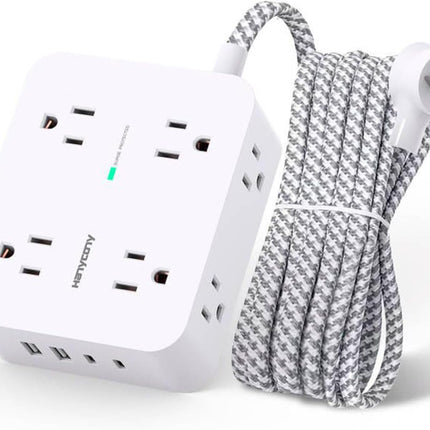8-Outlet Surge Protector Power Strip, 4 USB Ports (2 USB-C), 5Ft Extension Cord