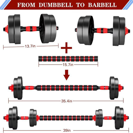 Adjustable Dumbbell Set of 2 Converts to Barbell for Home Gym Workouts