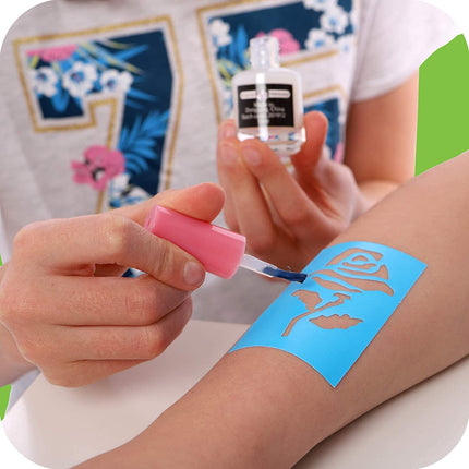 33-Piece Glitter Tattoo Kit – Multicolor, 24 Stencils, 6 Colors, Brushes for Kids