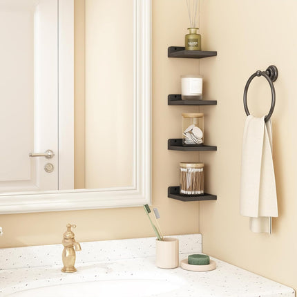Wall Shelves 5x5 Inches Set of 4 Small Floating Rustic Wood Black Mount