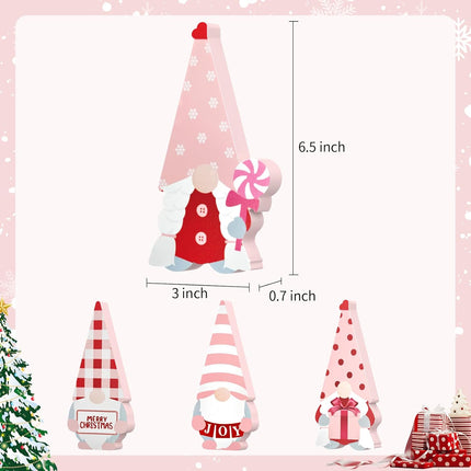 4PCS Pink Wooden Christmas Gnomes – Cute Tabletop Holiday Decorations