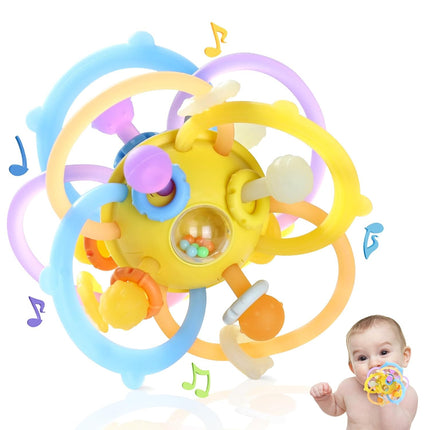 Baby Sensory Teething Toys – Montessori Silicone Teether with Rattle for 0-18 Months
