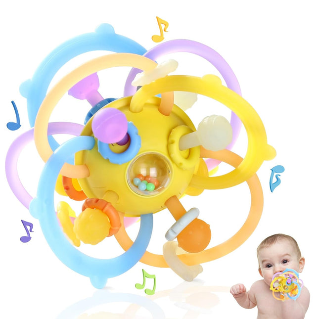 Baby Sensory Teething Toys – Montessori Silicone Teether with Rattle for 0-18 Months