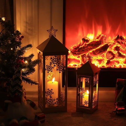Christmas Lanterns Metal Set – 17" & 12" LED Candle Decor for Indoor/Outdoor