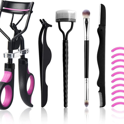 10PCS Eyelash Curlers Set with Lash Comb Eyebrow Razor & Makeup Brushes