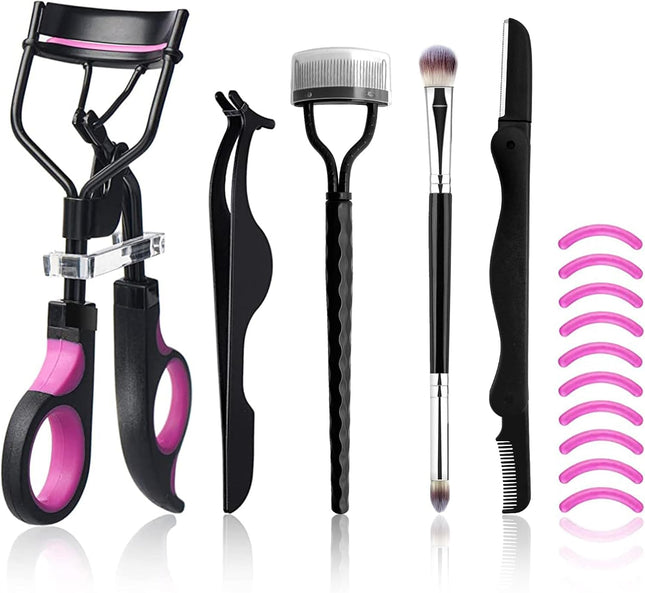 10PCS Eyelash Curlers Set with Lash Comb Eyebrow Razor & Makeup Brushes